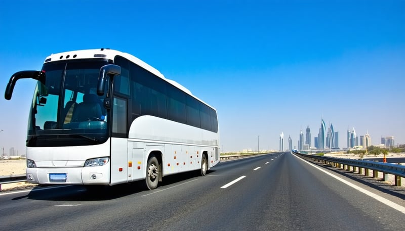 Dubai Road Pass Journey Travel luxury coach on UAE highway Dubai Road Pass Journey Travel luxury coach on UAE highway